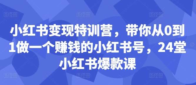 小红书变现特训营，带你从0到1做一个赚钱的小红书号，24堂小红书爆款课-讯领网创