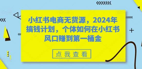 小红书电商无货源，2024年搞钱计划，个体如何在小红书风口赚到第一桶金-讯领网创