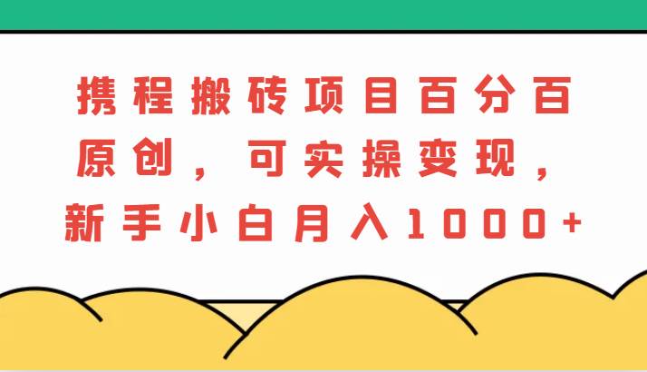 携程搬砖项目，百分百原创，可实操变现，新手小白月入1000+-讯领网创