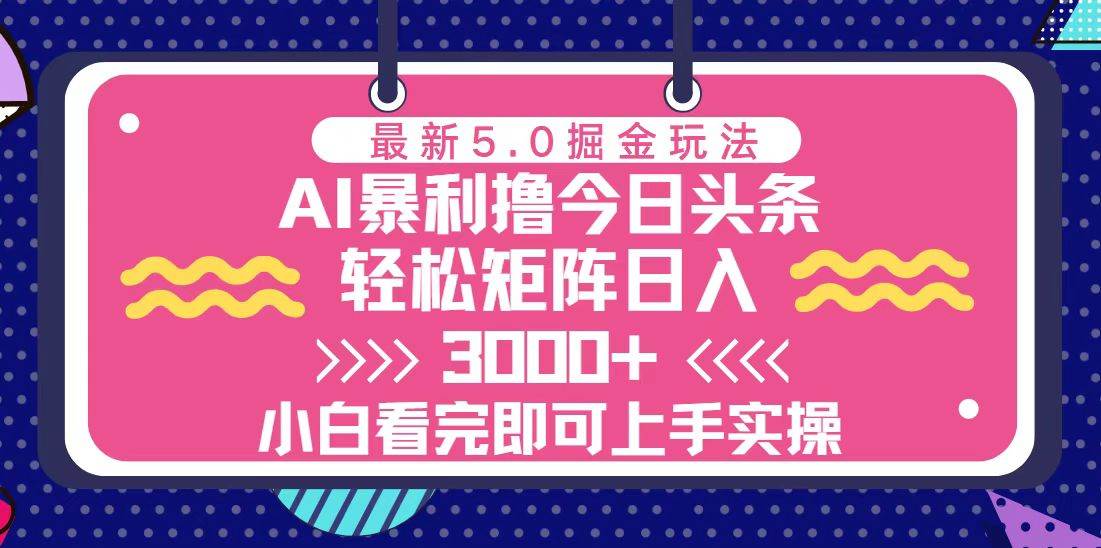 （13398期）今日头条最新5.0掘金玩法，轻松矩阵日入3000+-讯领网创