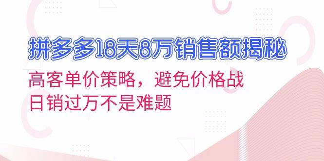 （13383期）拼多多18天8万销售额揭秘：高客单价策略，避免价格战，日销过万不是难题-讯领网创