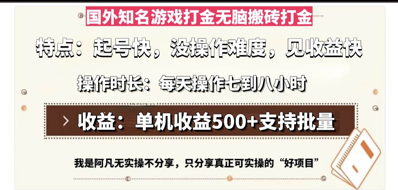 （13307期）国外知名游戏打金无脑搬砖单机收益500，每天操作七到八个小时-讯领网创