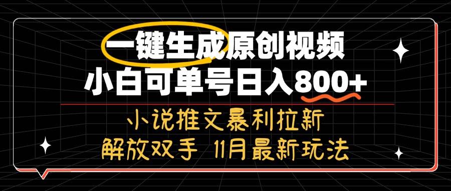 （13215期）11月最新玩法小说推文暴利拉新，一键生成原创视频，小白可单号日入800+…-讯领网创