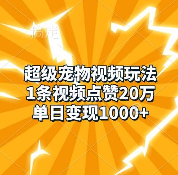 超级宠物视频玩法，1条视频点赞20万，单日变现1k-讯领网创