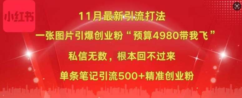 小红书11月最新图片打粉，一张图片引爆创业粉，“预算4980带我飞”，单条引流500+精准创业粉-讯领网创