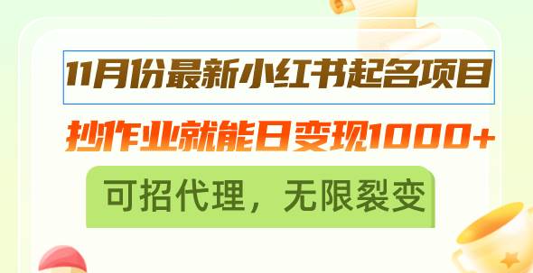 （13256期）11月份最新小红书起名项目，抄作业就能日变现1000+，可招代理，无限裂变-讯领网创