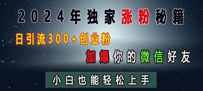 2024年独家涨粉秘籍，日引流300+创业粉，加爆你的微信好友，小白也能轻松上手-讯领网创