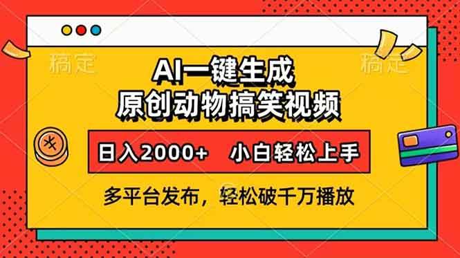 （13855期）AI一键生成动物搞笑视频，多平台发布，轻松破千万播放，日入2000+，小…-讯领网创