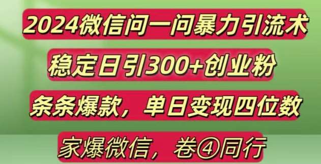 2024最新微信问一问暴力引流300+创业粉,条条爆款单日变现四位数【揭秘】-讯领网创