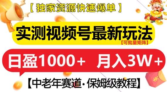 实测视频号最新玩法，中老年赛道，独家资源，月入过W+【揭秘】-讯领网创