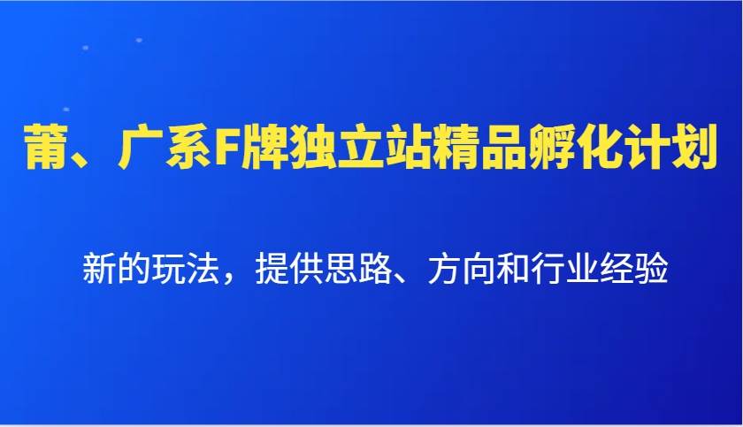 莆、广系F牌独立站精品孵化计划，新的玩法，提供思路、方向和行业经验-讯领网创