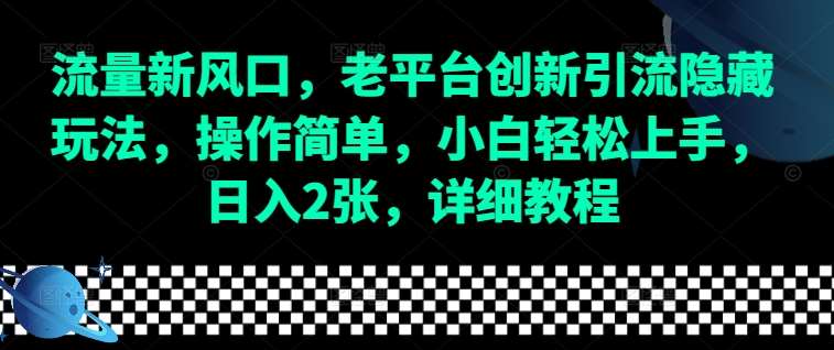 流量新风口，老平台创新引流隐藏玩法，操作简单，小白轻松上手，日入2张，详细教程-讯领网创