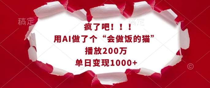 疯了吧！用AI做了个“会做饭的猫”，播放200万，单日变现1k-讯领网创