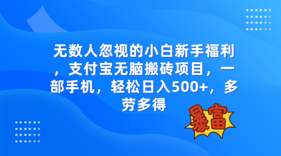 无数人忽视的项目，支付宝无脑搬砖项目，一部手机即可操作，轻松日入500+-讯领网创